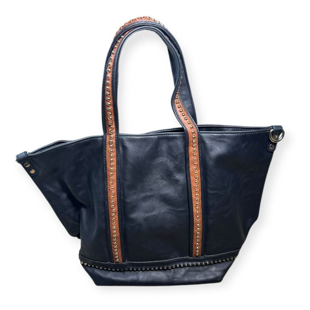 BIG BUDDHA Women’s Black Studded Faux Leather Tote Shoulder Bag